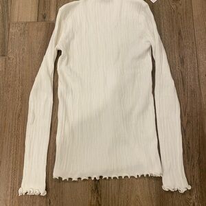 Petal & Pup Elegant White Ribbed Long Sleeve Top Mock Neck Off White M/L
